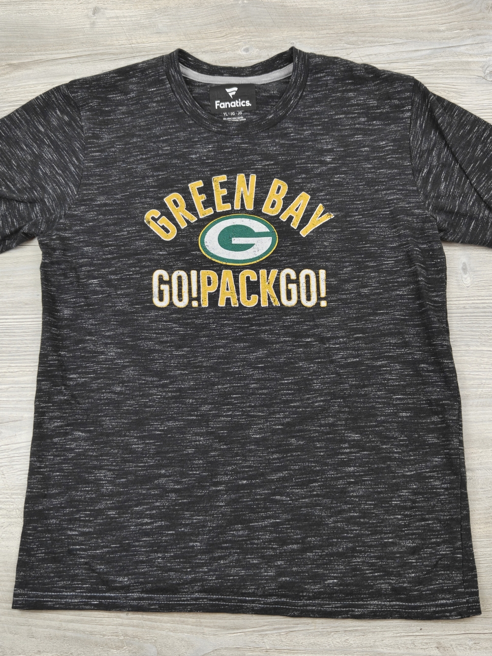 Youth Green Bay Packers Fanatics T-Shirt Black Heathered Size L 14/16 Gray